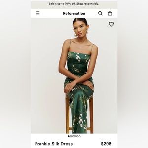 Dark green, silk Reformation dress